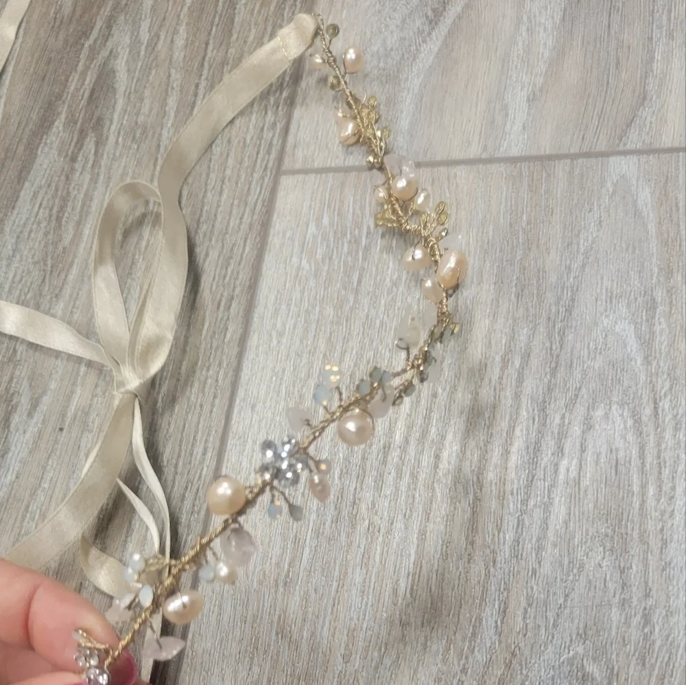 Anthropologie Crystal, Freshwater Pearl, Stone Bridal Crown